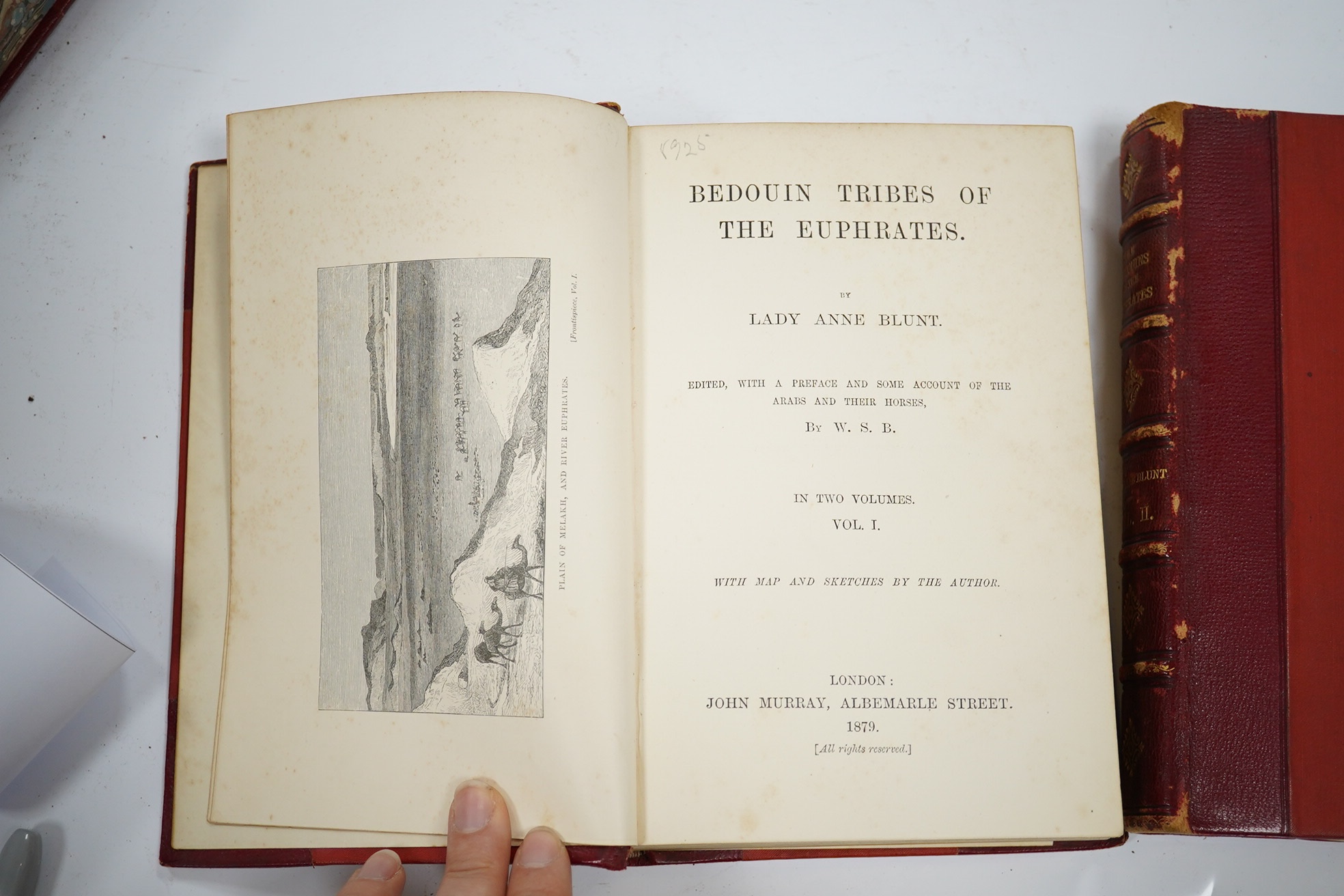 Blunt, Lady Anne - Bedouin Tribes of the Euphrates. Edited, with a preface and some account of the Arabs and their horses, by W.S.B. (ie. Wilfrid Scawen Blunt). First Edition, 2 vols. 12 plates, a coloured and folded map
